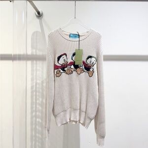 🚩steal Gucci Women's Cream Cartoon-Embroidered Ribbed Sweater